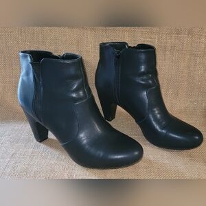 Easy Spirit Womens Sz 8M Anti Gravity High Heel Black Faux‎ Leather Ankle Boots